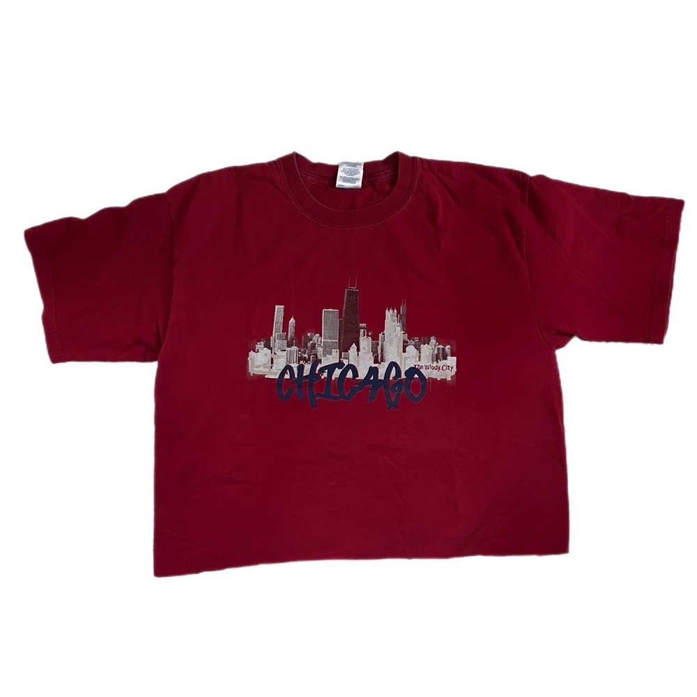 Chicago Skyline Gildan Red Graphic T Shirt Size Large